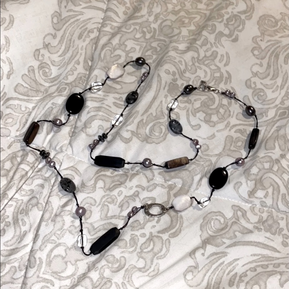 Retired Silpada Long Hematite & Pearl Necklace